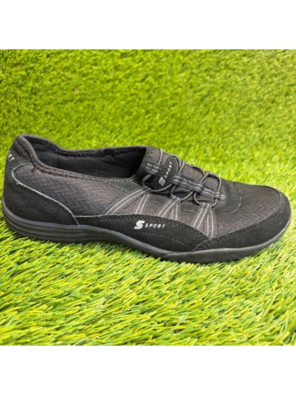 Sport By Skechers Womens Size 7.5 Black Running Walking Slip-On Shoes Sneakers